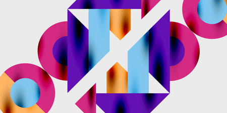 Modern abstract background featuring circles, lines, and triangles in a dynamic geometric...