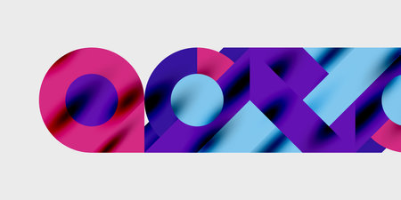 Detailed composition of circles, semicircles, and triangles with glossy effects and smooth gradients. A sleek and modern vector design for creative and tech-inspired projectsのイラスト素材