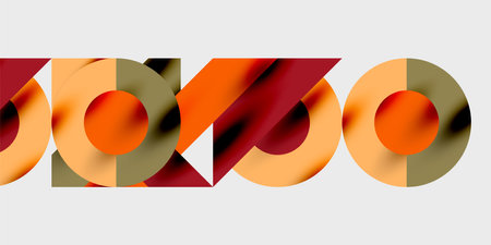 Detailed composition of circles, semicircles, and triangles with glossy effects and smooth...