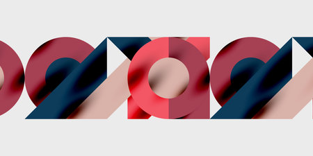 Detailed composition of circles, semicircles, and triangles with glossy effects and smooth...