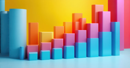 Simple dividend payout schedule showing upcoming distributions for major companies. Colorful 3D bar chart, financial growth, investment returns, corporate earnings, passive incomeの素材