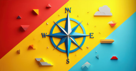 Elegant compass rose with intricate golden and blue details, radiating precision, direction, guidance, navigation, and clarity. A symbol of strategic decision-making and orientationの素材