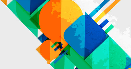 Grainy stain texture geometric abstract background with circles, squares and lines. Vector Illustration For Wallpaper, Banner, Background, Card, Book Illustration, landing pageのイラスト素材