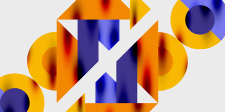 Detailed composition of circles, semicircles, and triangles with glossy effects and smooth...