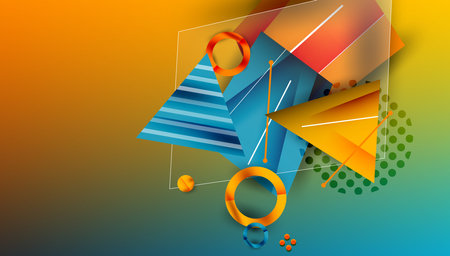 Abstract background - overlapping circles, rectangles, and triangles with vibrant gradients....