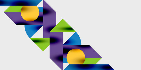 Detailed composition of circles, semicircles, and triangles with glossy effects and smooth...