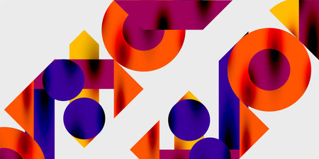 Detailed composition of circles, semicircles, and triangles with glossy effects and smooth...