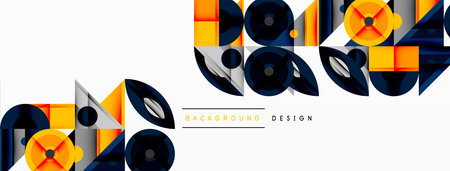 Geometric abstract composition with intersecting shapes, circles, triangles, and gradients, blending...