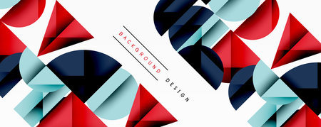 Abstract geometric background with layered gradient shapes forming dynamic patterns. Overlapping semi circles and triangles create depth and contrastのイラスト素材