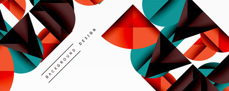 Abstract geometric background with layered gradient shapes forming dynamic patterns. Overlapping semi circles and triangles create depth and contrastのイラスト素材