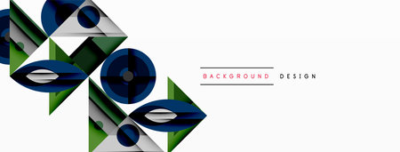 Geometric abstract composition with intersecting shapes, circles, triangles, and gradients, blending...