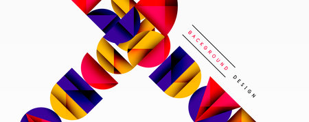 Abstract geometric background with layered gradient shapes forming dynamic patterns. Overlapping semi circles and triangles create depth and contrastのイラスト素材