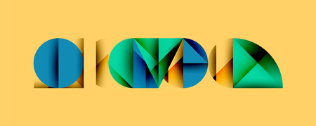 Abstract geometric background with layered gradient shapes forming dynamic patterns. Overlapping semi circles and triangles create depth and contrastのイラスト素材