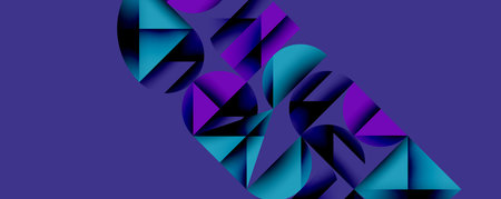 Abstract geometric pattern with intersecting circles and triangles in gradients. The high-contrast...
