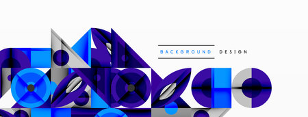 Geometric abstract composition with intersecting shapes, circles, triangles, and gradients, blending vibrant colors and dynamic contrasts to create a modern, futuristic visual designのイラスト素材