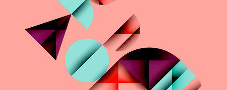 Abstract geometric background with layered gradient shapes forming dynamic patterns. Overlapping...