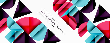 Abstract geometric pattern with intersecting circles and triangles in gradients. The high-contrast composition creates depth and a dynamic, modern aestheticのイラスト素材