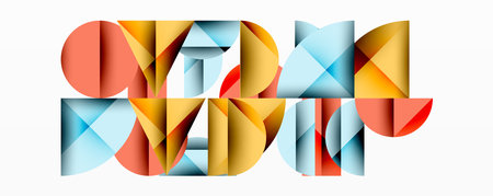 Abstract geometric pattern with intersecting circles and triangles in gradients. The high-contrast composition creates depth and a dynamic, modern aestheticのイラスト素材