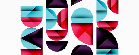 Abstract geometric pattern with intersecting circles and triangles in gradients. The high-contrast...