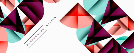 Abstract geometric background with layered gradient shapes forming dynamic patterns. Overlapping semi circles and triangles create depth and contrastのイラスト素材