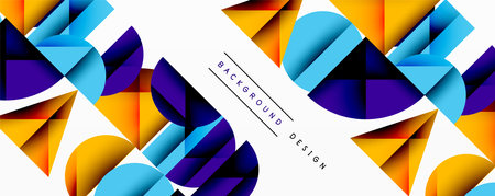 Abstract geometric pattern with intersecting circles and triangles in gradients. The high-contrast composition creates depth and a dynamic, modern aestheticのイラスト素材