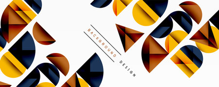 Abstract geometric pattern with intersecting circles and triangles in gradients. The high-contrast composition creates depth and a dynamic, modern aestheticのイラスト素材