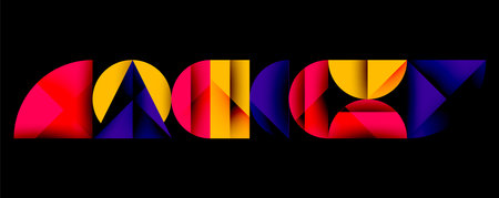 Abstract geometric background with layered gradient shapes forming dynamic patterns. Overlapping semi circles and triangles create depth and contrastのイラスト素材