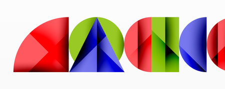 Abstract geometric pattern with intersecting circles and triangles in gradients. The high-contrast composition creates depth and a dynamic, modern aestheticのイラスト素材