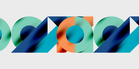 Detailed composition of circles, semicircles, and triangles with glossy effects and smooth...