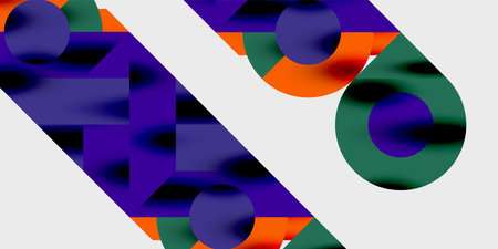 Modern abstract background featuring circles, lines, and triangles in a dynamic geometric...