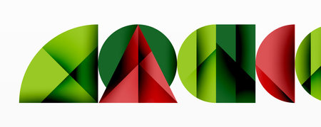 Abstract geometric background with layered gradient shapes forming dynamic patterns. Overlapping semi circles and triangles create depth and contrastのイラスト素材