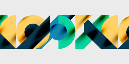 Detailed composition of circles, semicircles, and triangles with glossy effects and smooth...