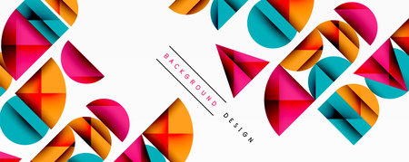 Abstract geometric pattern with intersecting circles and triangles in gradients. The high-contrast composition creates depth and a dynamic, modern aestheticのイラスト素材