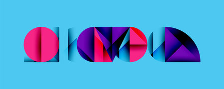 Abstract geometric background with layered gradient shapes forming dynamic patterns. Overlapping semi circles and triangles create depth and contrastのイラスト素材