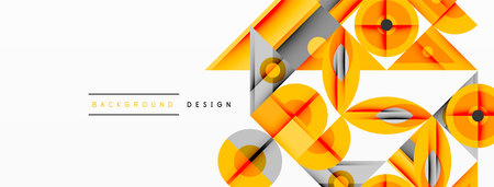 Geometric abstract composition with intersecting shapes, circles, triangles, and gradients, blending vibrant colors and dynamic contrasts to create a modern, futuristic visual designのイラスト素材