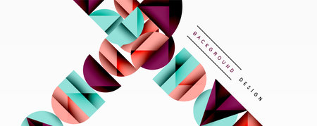 Abstract geometric background with layered gradient shapes forming dynamic patterns. Overlapping semi circles and triangles create depth and contrastのイラスト素材