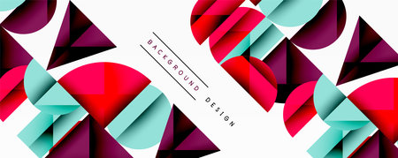 Abstract geometric pattern with intersecting circles and triangles in gradients. The high-contrast composition creates depth and a dynamic, modern aestheticのイラスト素材