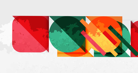 Grainy stain texture geometric abstract background with circles, squares and lines. Vector Illustration For Wallpaper, Banner, Background, Card, Book Illustration, landing pageのイラスト素材