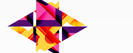 Abstract geometric artwork with interwoven angular and curved shapes, dynamic composition with...