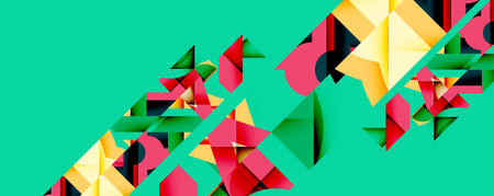 Abstract geometric artwork with interwoven angular and curved shapes, dynamic composition with...