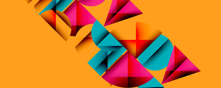 Abstract geometric pattern with intersecting circles and triangles in gradients. The high-contrast...