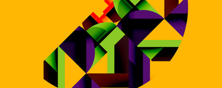 Circles, semi circles, squares and round triangles. Geometric mosaic style pattern abstract...