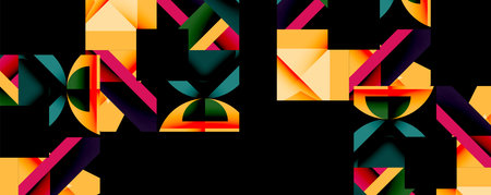 Abstract geometric artwork with interwoven angular and curved shapes, dynamic composition with...