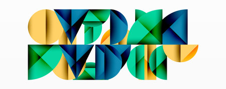 Abstract geometric background with layered gradient shapes forming dynamic patterns. Overlapping semi circles and triangles create depth and contrastのイラスト素材