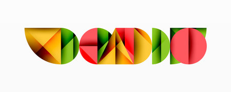 Abstract geometric background with layered gradient shapes forming dynamic patterns. Overlapping semi circles and triangles create depth and contrastのイラスト素材