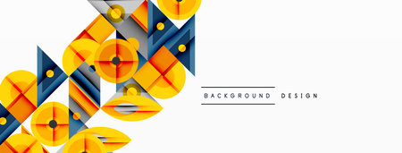 Geometric abstract composition with intersecting shapes, circles, triangles, and gradients, blending vibrant colors and dynamic contrasts to create a modern, futuristic visual designのイラスト素材