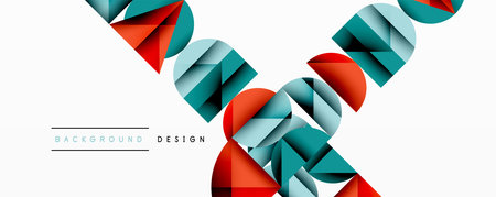 Abstract geometric pattern with intersecting circles and triangles in gradients. The high-contrast...