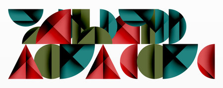 Abstract geometric pattern with intersecting circles and triangles in gradients. The high-contrast...