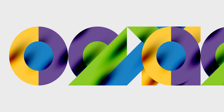 Detailed composition of circles, semicircles, and triangles with glossy effects and smooth...