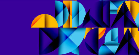 Abstract geometric pattern with intersecting circles and triangles in gradients. The high-contrast composition creates depth and a dynamic, modern aestheticのイラスト素材